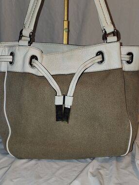 Michael Kors Canvas Tote Bag in Beige with White Trim